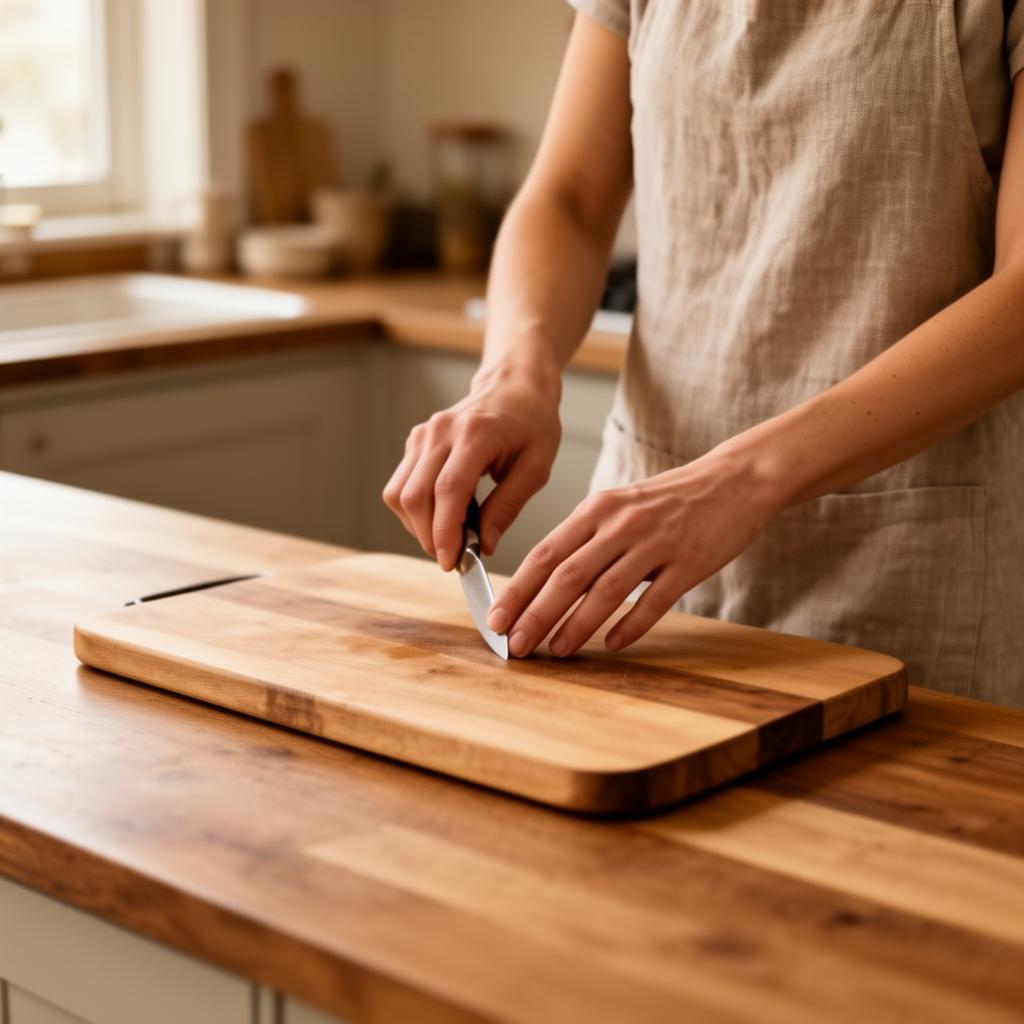 Hands at a wooden kitchen counter